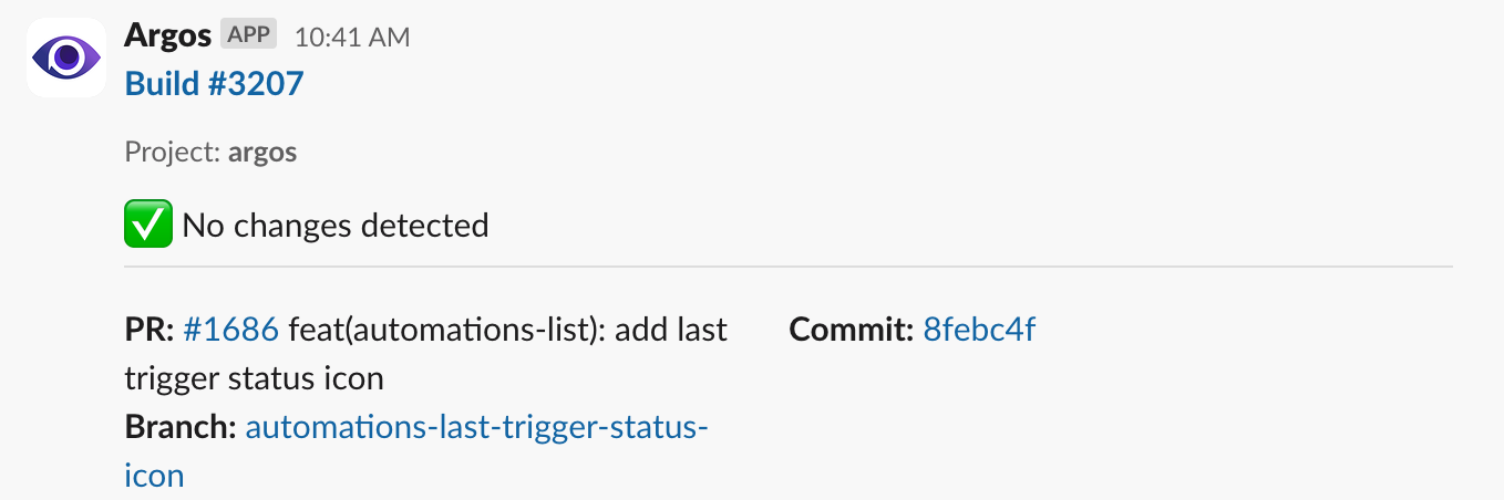 Slack notification sent by Argos